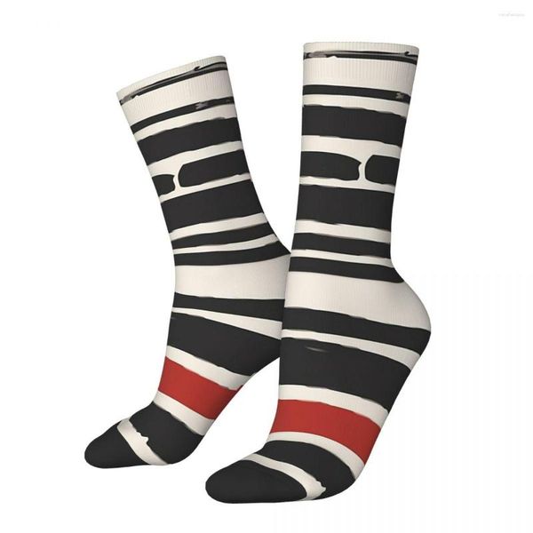 Calcetines para hombres Calcetín loco divertido para hombres Abstracto Negro Raya roja Hip Hop Vintage Rayas Patrón feliz Impreso Niños Crew Regalo informal