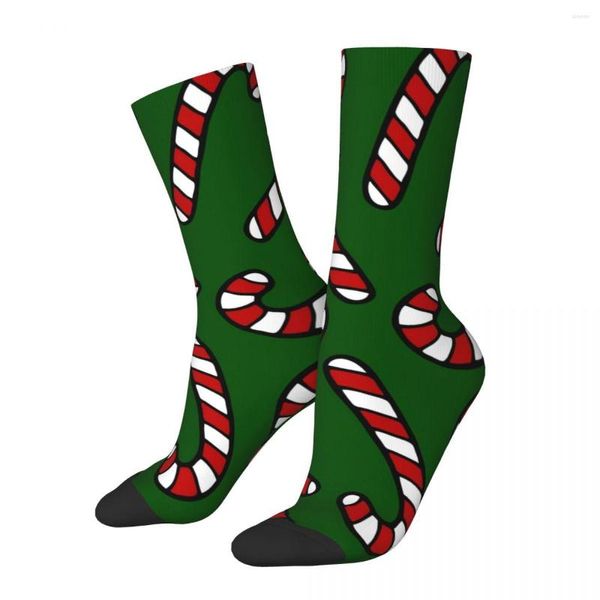 Chaussettes pour hommes Funny Crazy Sock For Men Candy Cane Pattern Dark Green Hip Hop Harajuku Christmas Happy Seamless Printed Boys Crew Gift