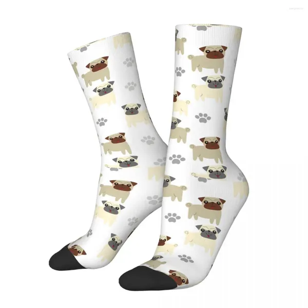 Chaussettes pour hommes chaussettes folles drôles pour hommes carlin chiens et imprimés motif Harajuku chien qualité imprimé équipage nouveauté cadeau