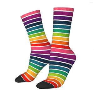 Chaussettes pour hommes Funny Crazy Sock For Men Rainbow Stripes Hip Hop Vintage Striped Seamless Pattern Printed Boys Crew Nouveauté Cadeau