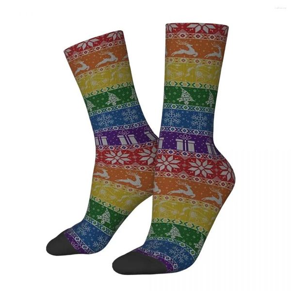 Chaussettes masculines Chaussettes folles drôles pour hommes arc-en-ciel Noël hip hop vintage lgbtq fierté motif sans couture