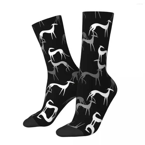 Chaussettes pour hommes chaussettes folles drôles pour hommes lévriers en noir Vintage lévrier chien qualité motif imprimé équipage cadeau décontracté