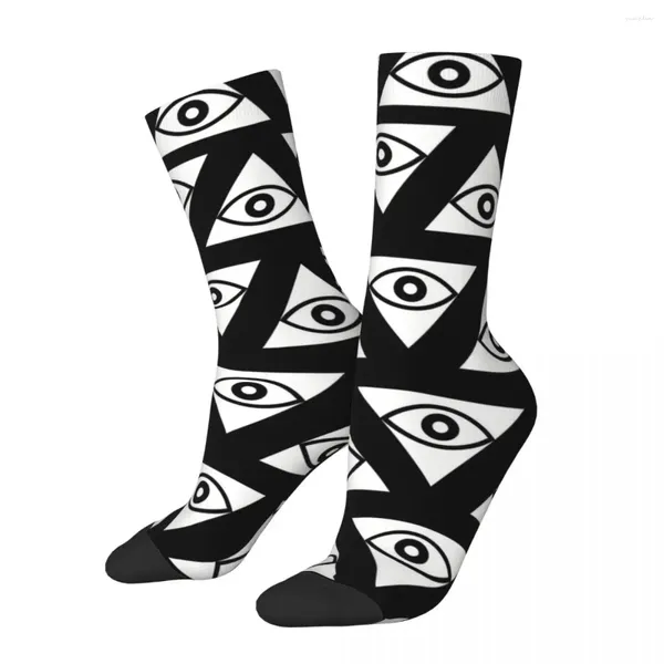 Calcetines de hombre divertidos calcetines locos para hombres ojos triangulares Hip Hop Illuminati patrón transpirable impreso equipo novedad regalo