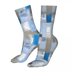 Herensokken Grappig Grungy Abstract Teal Paintings Women 2023 Men Gray en Blue Brush Artwork Sport Sock