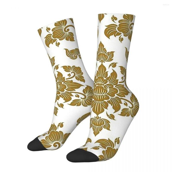 Chaussettes pour hommes drôles heureux hommes fleurs jaunes Vintage Harajuku Oriental Hip Hop nouveauté motif équipage fou chaussette cadeau imprimé