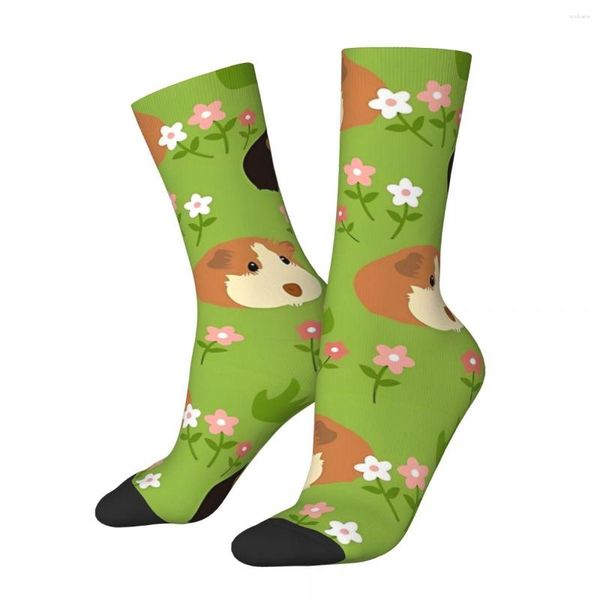 Calcetines de hombre divertido calcetín feliz para hombres flores verde Harajuku conejillo de indias Cavia Porcellus patrón de calidad impreso tripulación regalo sin costuras