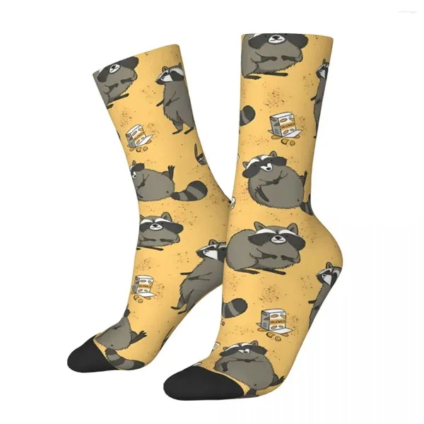 Calcetines para hombre, calcetín divertido y feliz para hombre, Rascally Hip Hop, mapache, patrón de calidad Animal, equipo impreso, regalo informal