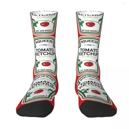 Étiquettes de ketchup drôle de chaussettes masculines Harajuku Stocks Super Soft All Season Long Accessoires pour le cadeau d'anniversaire de l'homme