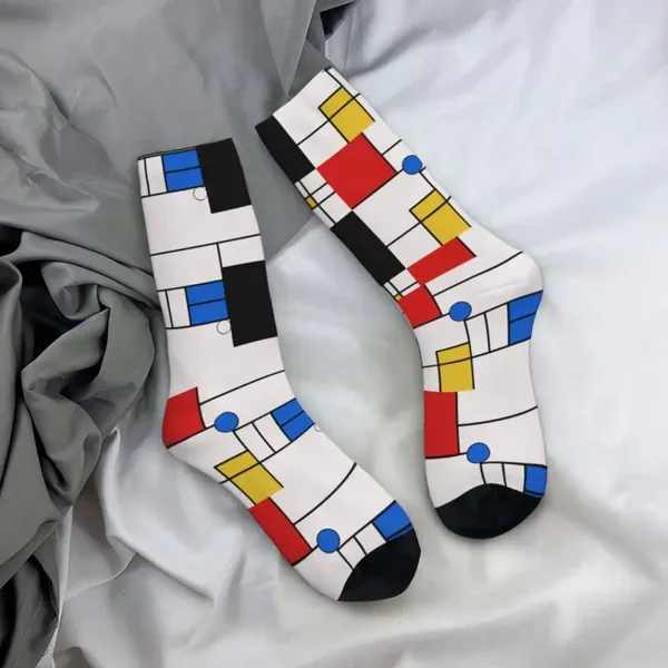 Chaussettes pour hommes drôles hommes Mondrian treillis minimaliste imprimé hip hop heureux garçons mignons style de rue fou nouveauté pour