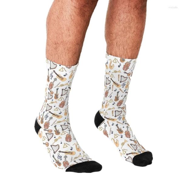 Chaussettes pour hommes Notes de musique drôles motif artistique imprimé Hip Hop hommes heureux garçons mignons Style de rue fou pour