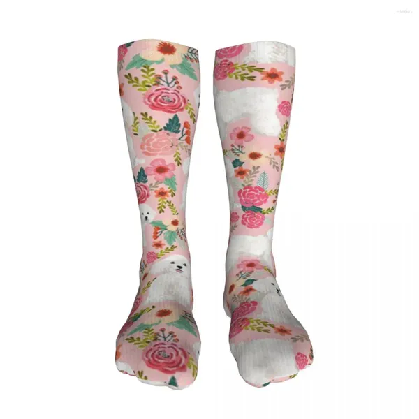 Chaussettes pour hommes Funny Nouveauté Crew Crazy Cool 3D Imprimé Design Chien Rose Florals Basketball