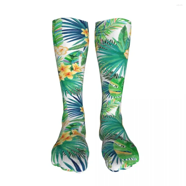 Calcetines de hombre Divertido Novedad Crew Crazy Cool Diseño impreso en 3D Planta tropical Verde Baloncesto