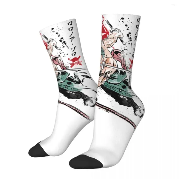 Chaussettes pour hommes drôles One Piece Roronoa Zoro Art Soccer Crew Stuff All Seasons Middle Transwer absorbant l'anniversaire pour l'unisexe