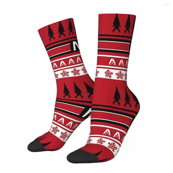 Calcetines divertidos para hombre, color rojo, N7, Navidad, Vintage, Harajuku, juego Mass Effect, Hip Hop, equipo sin costuras, calcetín loco, patrón de regalo impreso