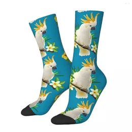 Chaussettes pour hommes chaussettes drôles pour hommes cacatoès blanc perroquet Tropical Harajuku animal de compagnie oiseau motif respirant imprimé équipage cadeau décontracté