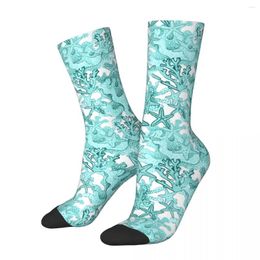 Chaussettes pour hommes drôle étoile de mer aquarelle Aqua récif de corail rétro Harajuku Style de rue décontracté équipage fou chaussette cadeau motif imprimé