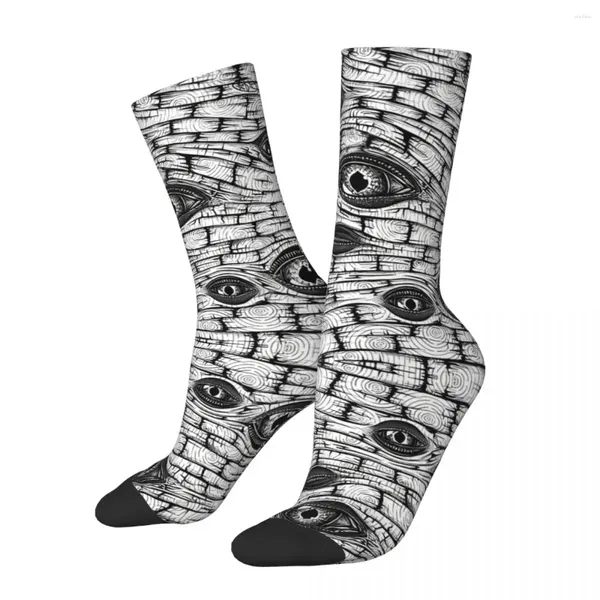 Chaussettes pour hommes, mur drôle d'yeux de lézard extraterrestre, Vintage et motif ovni, Harajuku, chaussettes d'équipage sans couture, cadeau imprimé