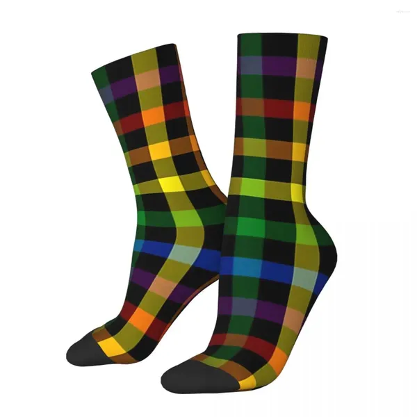 Chaussettes pour hommes Gay Pride Rainbow Plaid LGBTQ Flag Shopping Impression 3D Garçon Filles Chaussette mi-mollet