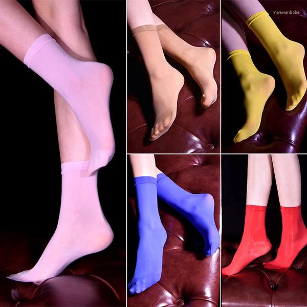 Chaussettes pour hommes, couleur brillante, bas longs en Nylon transparent, vêtements de club, Lingerie érotique, bonneterie pour robe formelle, bas d'affaires