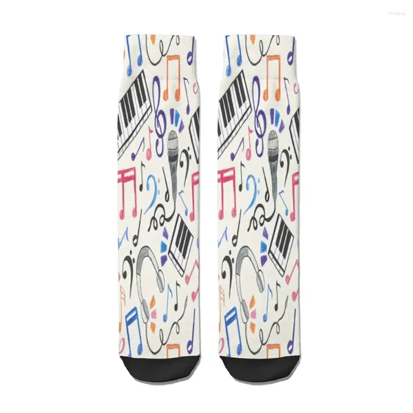 Chaussettes masculines bonnes notes de musique symboles hétérose mâle femmes bassages d'hiver en polyester imprimé