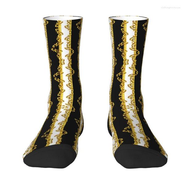 Calcetines de hombre Griego Golden Meander Meandros Hombres Mujeres Crew Unisex Cool 3D Printed Baroque Floral Dress