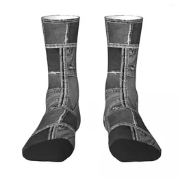 Chaussettes pour hommes Jeans gris Denim Patchwork motif en détresse adulte unisexe hommes femmes