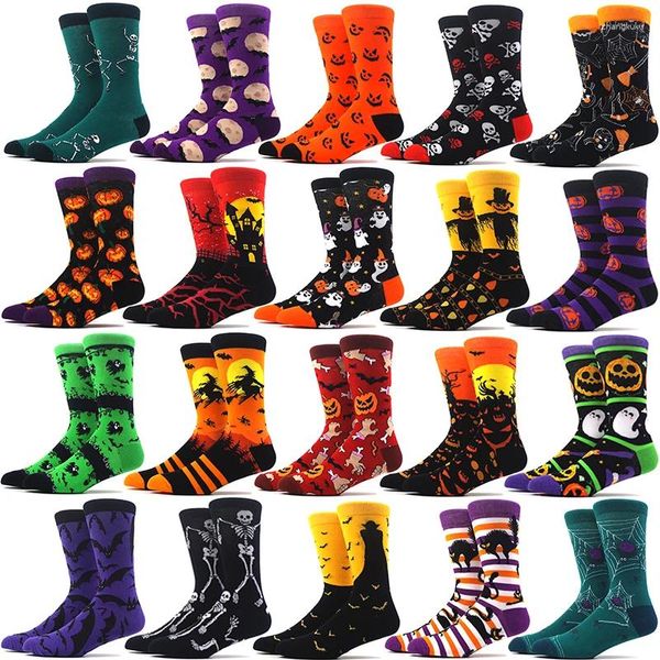 Chaussettes pour hommes Halloween Hommes Harajuku Funny Skeleton Alien Girl Pumpkin Monster Bat Crew