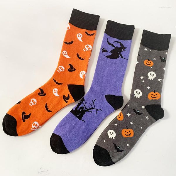 Calcetines de hombre Halloween estándar calabaza murciélago hombre calcetín arte naranja Unisex tripulación Casual algodón adulto Otoño Invierno clásico Skarpetki