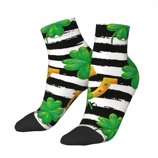 Calcetines de hombre Happy Ankle Tréboles y herradura de la suerte Día de San Patricio Harajuku Casual Crew calcetín regalo patrón impreso