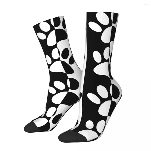 Chaussettes pour hommes Happy Black and White Dog Paws Vintage Hip Hop Seamless Crew Sock Cadeau Motif imprimé