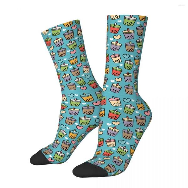 Chaussettes pour hommes, saveurs de bulles et cœurs, Vintage, Harajuku, lait, Hip Hop, sans couture, équipage fou, cadeau, motif imprimé