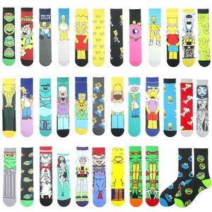 Chaussettes pour hommes heureux coloré skateboard long drôle hommes femmes dessin animé motif hip hop cool sokken pour coton meias unisexe