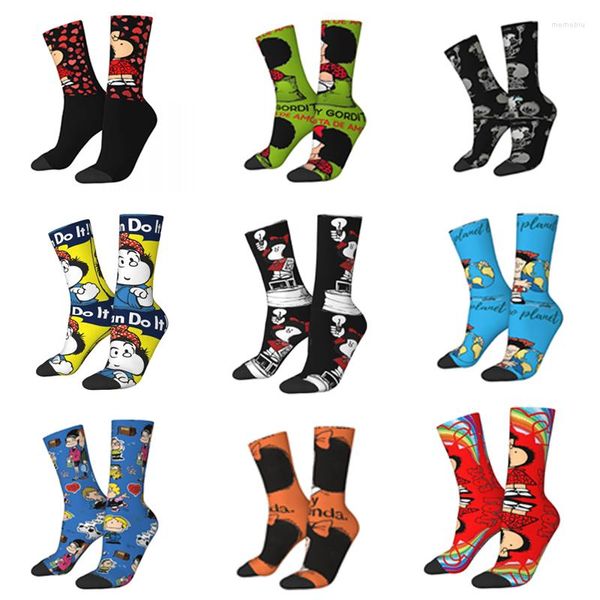 Chaussettes pour hommes heureux drôle un visage surpris Vintage Harajuku Mafalda dessin animé Style de rue nouveauté sans couture équipage chaussette cadeau imprimé