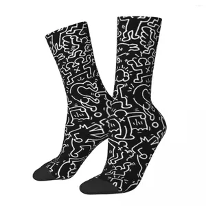 Herensokken Happy Funny Compressie Dans In Zwart Retro Harajuku Hip Hop Nieuwigheid Naadloze Crew Crazy Sock Gift Gedrukt