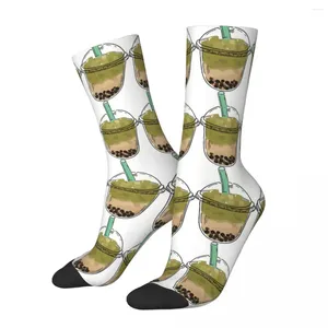 Chaussettes masculines Happy Funny Green Boba et Taro Retro HARAJUKU Milk Hip Hop Casual Crew Crazy Sock Sock Gift Modèle imprimé