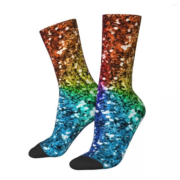 Chaussettes homme joyeux drôle Harajuku arc-en-ciel paillettes chaussettes de noël Polyester haute qualité femmes printemps été automne hiver