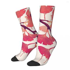 Chaussettes pour hommes Happy Funny Pink Leaves Vintage Harajuku Ginkgo Street Style Nouveauté Pattern Crew Crazy Sock Gift Imprimé