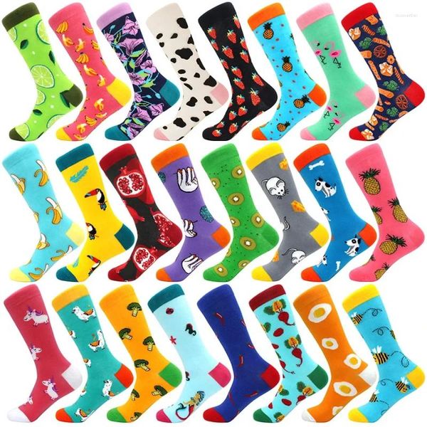 Chaussettes pour hommes heureux hommes femmes nouveauté dessin animé chaussette coton peigné drôle grande taille équipage harajuku hip hop épais long