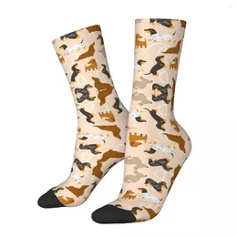 Chaussettes pour hommes heureux rétro teckel aire de jeux fou unisexe chien Style de rue motif imprimé nouveauté équipage chaussette garçons cadeau