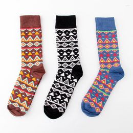 Chaussettes pour hommes heureux rétro style ethnique diamant haut de gamme tendance de la mode hommes printemps automne hiver sen