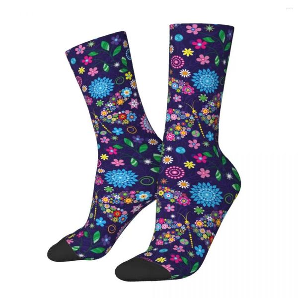 Chaussettes homme Harajuku bohème accessoires libellules Mandala fleurs équipe de football Boho libellule coton fleuri