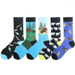 Chaussettes masculines harajuku Happy Men Novelty animal peigned Cotton Funny Skateboard Hip Hop Caltitines Hombre Divertidos Chaussette