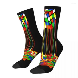 Chaussettes pour hommes Harajuku Rainbow Abstraction Cube fondu Skateboard Polyester Tube central pour femmes hommes antidérapants