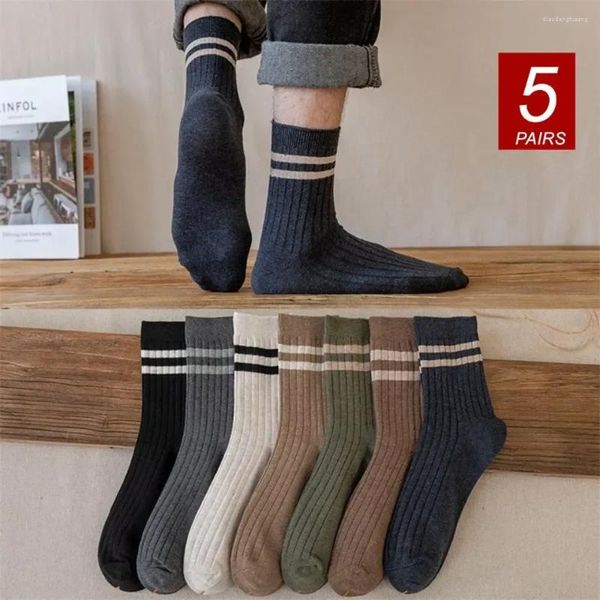 Calcetines para hombres High Female Mid Tube Rayado 5 Algodón Otoño Hombre Calidad Negocio para hombres Invierno térmico