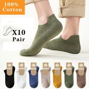 Calcetines para hombre, marca de alta calidad, estilo corto, algodón puro, verano, absorción de sudor, transpirable, Color fino, deportes