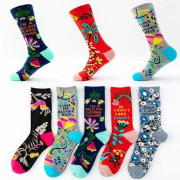 Chaussettes pour hommes, coton de haute qualité, automne et hiver, Tube Long amoureux lettre fleurs AB personnalité couleur pie