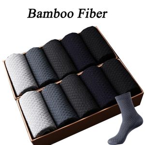 Chaussettes pour hommes de haute qualité hommes bambou 10 paires affaires couleur unie robe coton décontracté compression équipage eu38-43 pour cadeaux