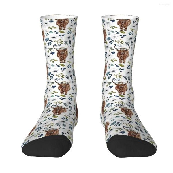 Calcetines de hombre Highland Cow Harajuku Medias súper suaves para todas las estaciones Accesorios largos para regalos de hombre y mujer