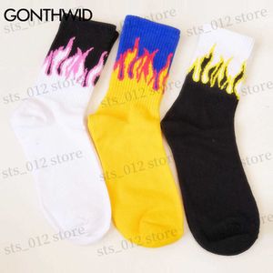 Chaussettes masculines Hip Hop Fire Flame chaussettes Streetwear Mens Femmes Harajuku Fashion Coton Cotton Street Skateboards Socks Male T230512