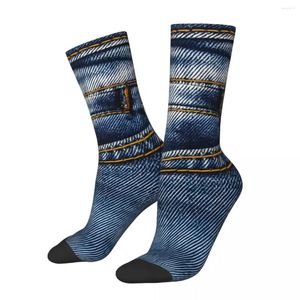 Chaussettes pour hommes Hip Hop rétro poche avant Compression folle unisexe Bluejeans Denim Harajuku motif imprimé drôle nouveauté équipage chaussette